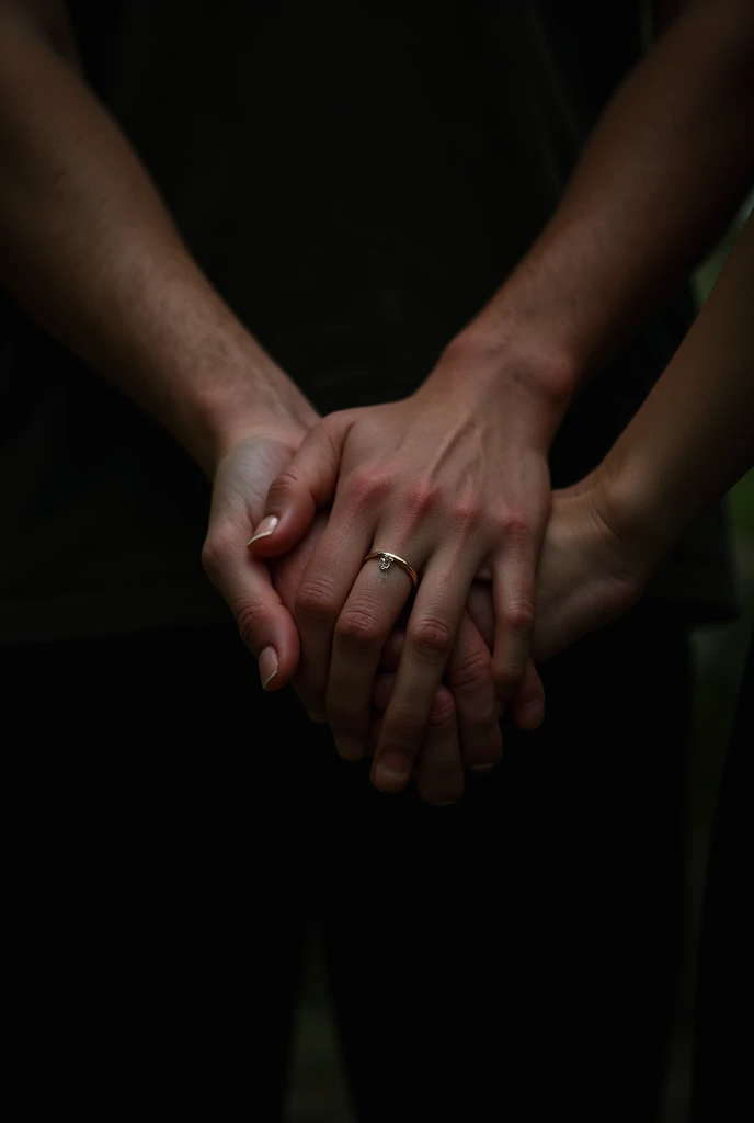 couple holding hands, dark only the hands with the ring 