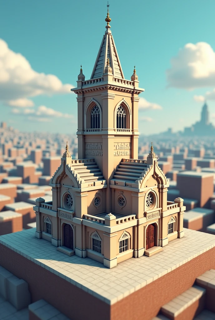 Image of a square world like in Minecraft, of a square town hall
