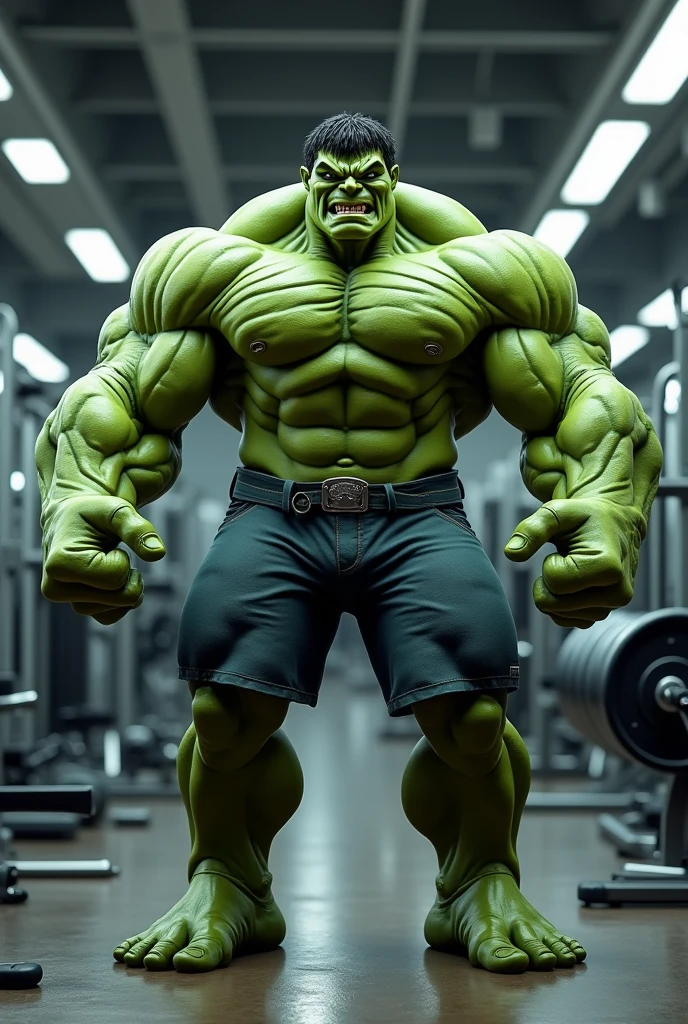 Create a hulk in the gym saying let's train