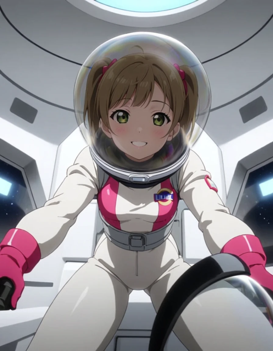 (Spacesuit:1.15), White Cargo Pants, Space Helmet , , Spacewalk, masterpiece, Highest quality, One person, alone, short hair, , , , Bodysuits,Gloss,, short hair, (Futuristic spaceship:1.6), , smile,Covered navel, short hair,Small breasts,From below, space helmet, bubble helmet,Minami Kotori , Love Live! School Idol Project,
