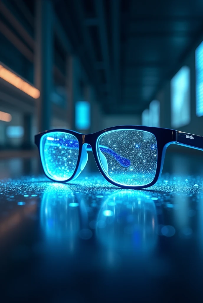 Advertisement for a pair of plain-frame glasses with advanced hologram technology from a company called HOLO