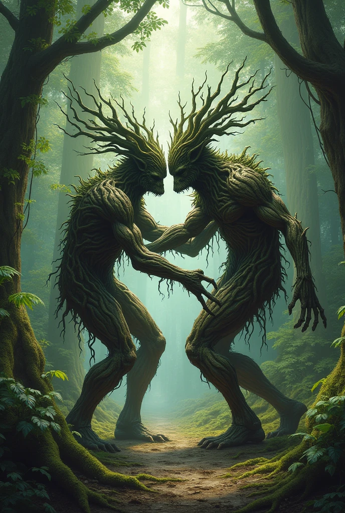Two men in the form of trees fighting