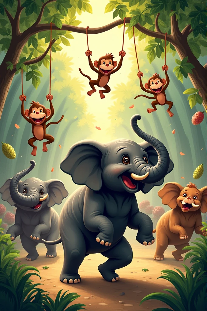 Elephants stomp, and monkeys swing,
Come along, let's dance and sing!