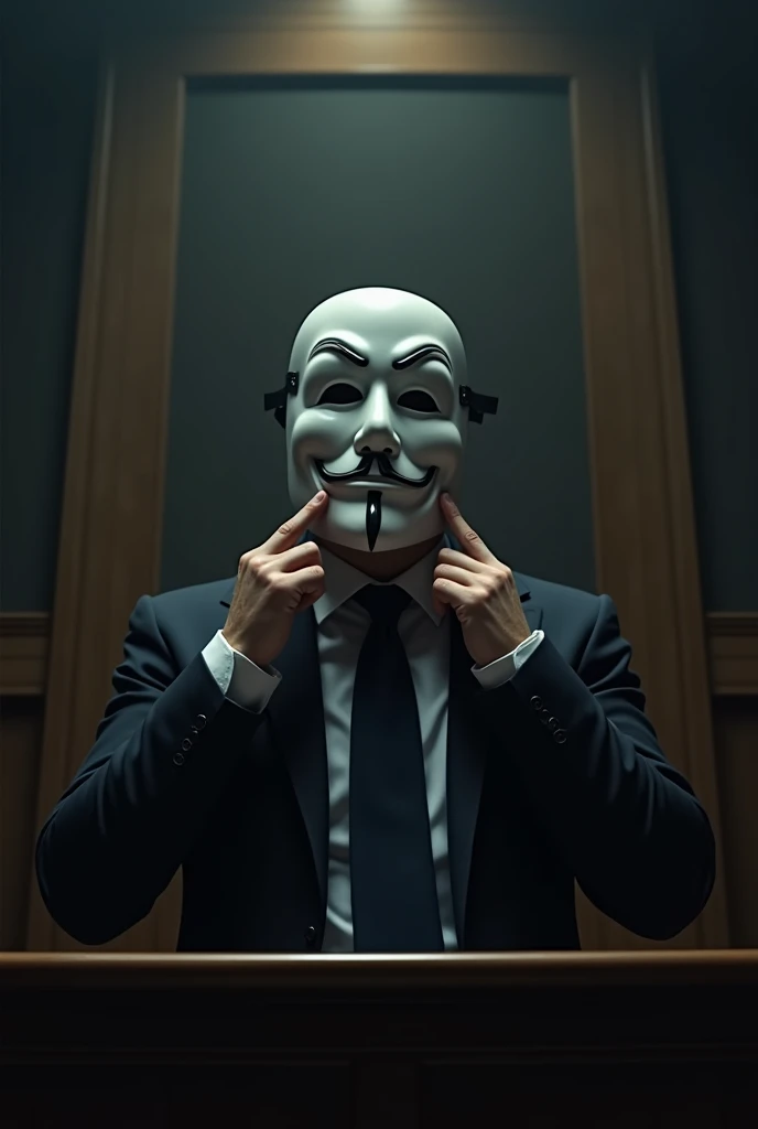 The revelation of the true identity of the prosecutor "someone taking off their mask"