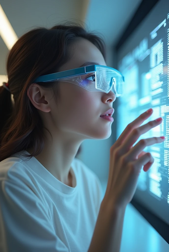Advertisement for advanced hologram technology glasses in a simple frame 