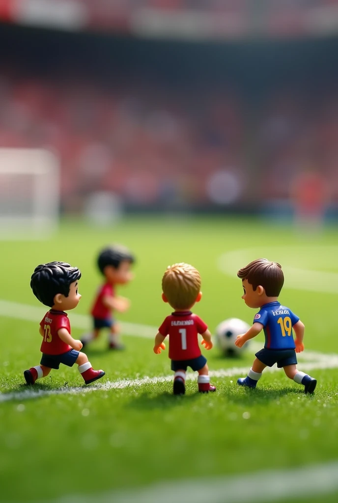 Make a mini field game art between Barça and Real Put on the shirt the names of Real da Vila and Barça da Vila Name on the shirt Real da Vila