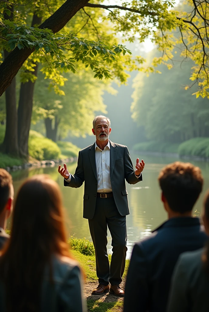 ((Best Quality)), ((masterpiece)), (detailed) man preaching in a park ((realistic photography, 8k))