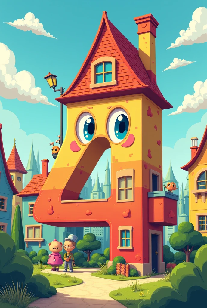 Turn the number four into a cute cartoon building