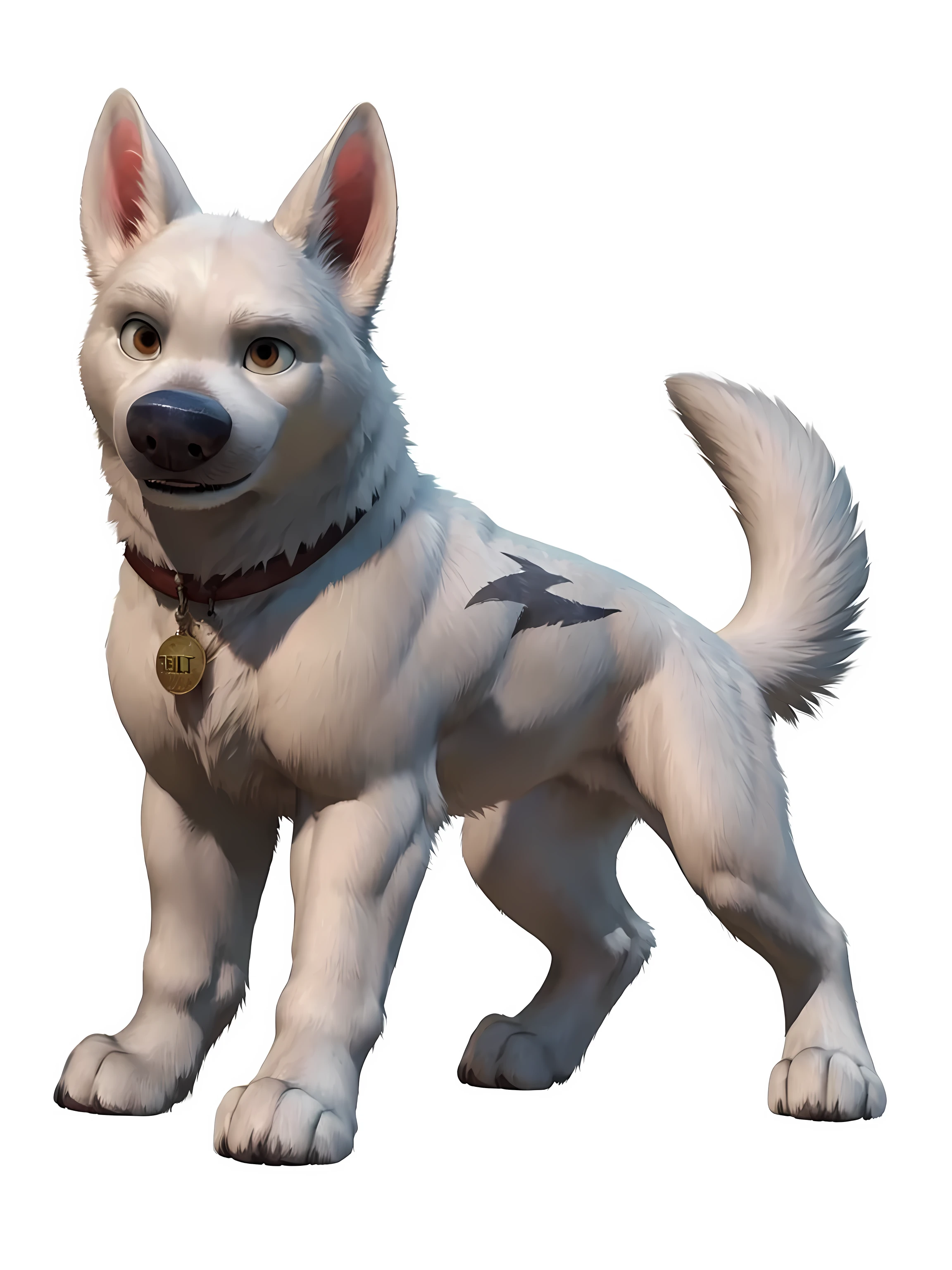 bolt the dog, white fur, adult, masculine, male, (quadruped, feral, feral dog):1.0, very muscular:1.5, muscles:1.5, strong chest, muscular shoulders, strong body, muscular neck, biceps, triceps, lats, muscular thighs, calves, vascular, veins, wide chest, taran fiddler style, virtyalfobo style, negger style, (no background, white background):1.3, cel shaded:1.2, cartoony shading, detailed eyes, high quality, high resolution, detailed, collar, full body, muscular forelegs, muscular legs, thickly built legs, white fur, standing on back legs:1.1, legs spread