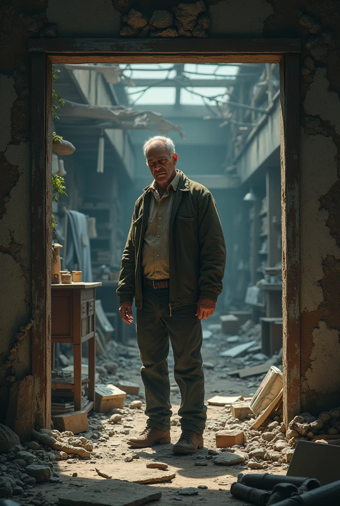 Max is shown amidst the ruins of his shop, looking devastated.