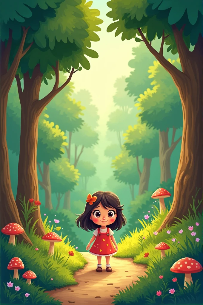 Cartoon girl going into the forest