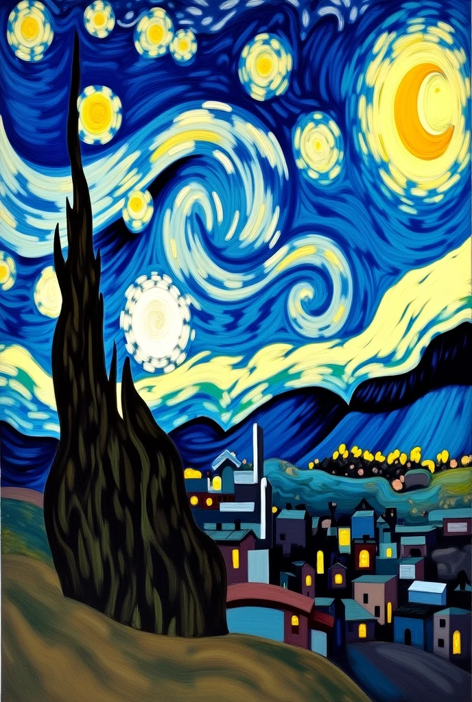 another version more realistic of the starry night of van gogh. Imagining that the artist was not van gogh but it was leonardo da vinci
