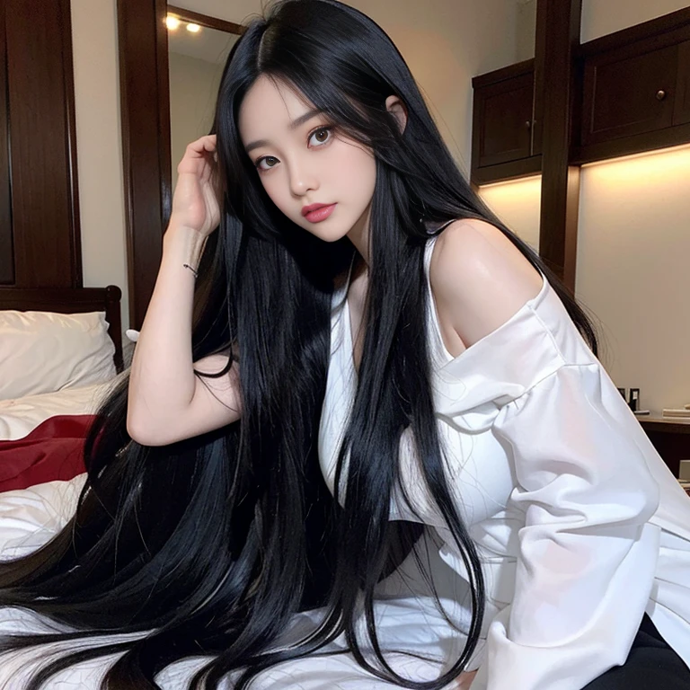 (Best image quality、best quality、Maximum resolution、Surreal photography、Full body image、masterpiece、16k、)10 girls、Unexpected long black hair is super beautiful、The length of the hair is about 3 meters、White underwear or nudity、Cover your entire body with straight black hair、Very beautiful face、Beautiful black hair with well-groomed hair、Lots of hair、Extra long black hair,Highlight the sexy charm of women、slim body、shiny beautiful hair、Bright Lights、Professional lighting、World Hair Contest Champion、Full body real photo、Photo from head to toe、Shot at a distance of about 4 meters、Super real、Both hands、2 feet、The longest black hair in the world、Heavy hair、exhausted、Hair longer than Rapunzel、Lots of hair、I cover my whole body with long black hair、Hair washed every day is very clean、Rose scented hair、Long black hair is my sex appeal、Long black hair is my charm、Long black hair is a symbol of beauty、My pride is my long black hair、This length and volume of long hair is admired all over the world、My long black hair fanned out、look back、Sleep on your tummy、Silky black hair falls from shoulders to floor、Ridiculous amount of hair、Ridiculously thick hair、Cover the bed with hair、Cover your hands with your long hair、Cover your hands with your long hair指、The angry black-haired storm seemed to overflow from the screen、