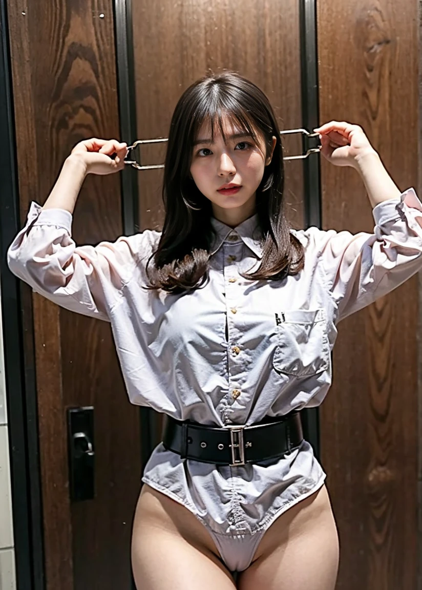 ((Opening the female genitals))、((She has a chastity belt on)) 、((nude)), schoo girl,handcuff,Female prisoner,