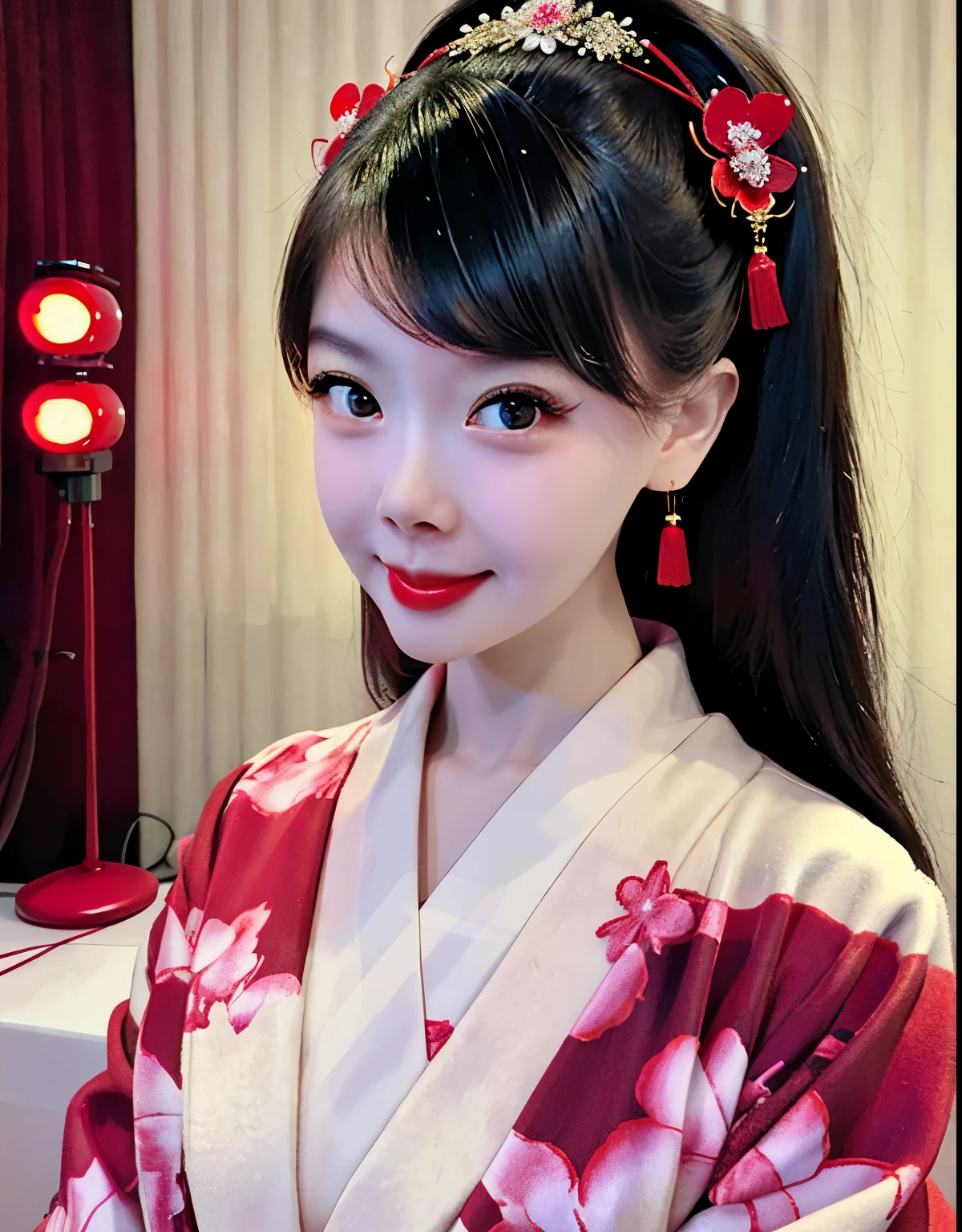 8k, high resolution, masterpiece, messy, natural volumetric lighting and best shadows, smiling face, deep world-weary expression, soft delicate beautiful attractive face, beautiful geisha lady, a lady in a kimono posing for a picture, perfect geisha face, perfect geisha body, geisha hairstyle, geisha attire
