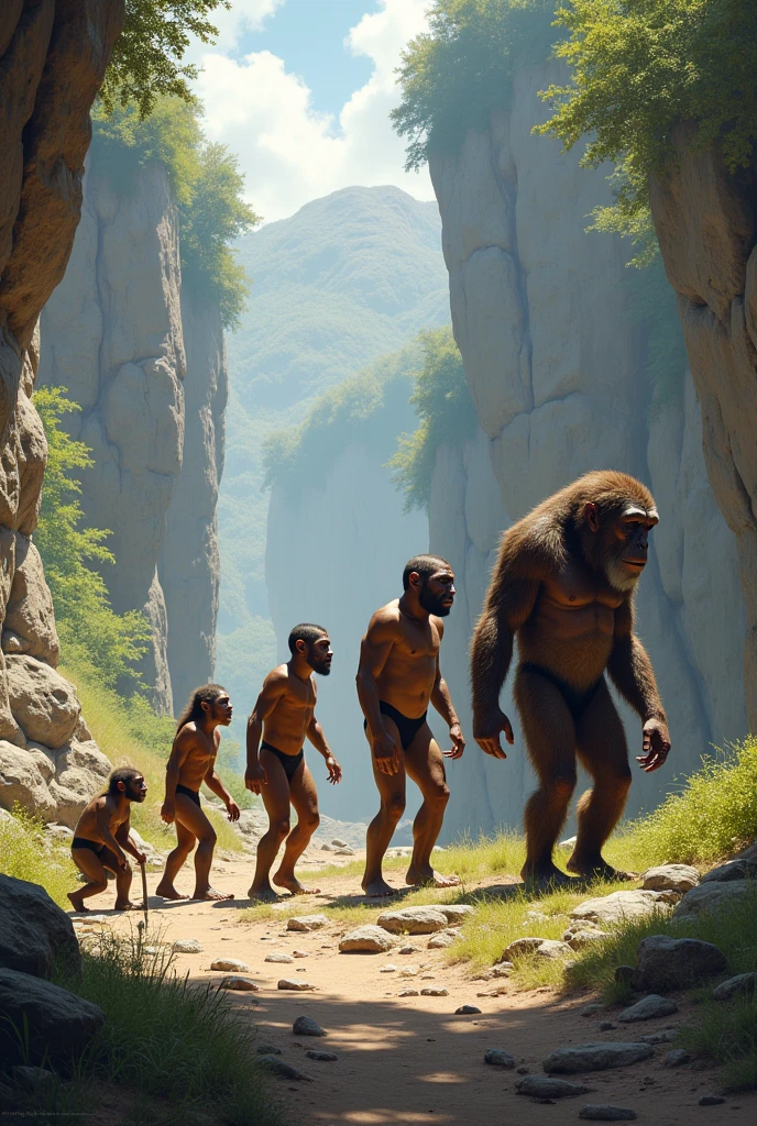 Drawing evolution of man ( Australopithecus, homo habilis, homo erectus homo neanderthalensis homo sapiens) 5 homos with background