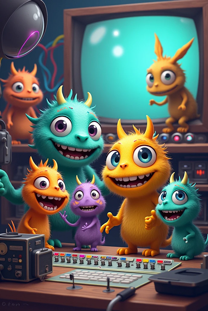 Cute little monsters work hard on TV