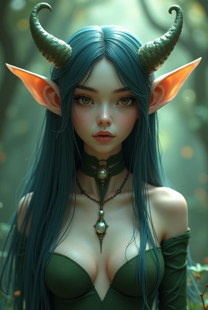 person with Earth type face, Lotus eye, medium mouth size, fine silky straight long hair, forehead with downward pointed hair line, wide forehead, normal low set brow bones, High eyebrows, eyebrows with tails pointed upwards, widely set eyebrows, eyebrows thick at start, long thick eyelashes, perfectly spaced eyes, dark brown eyes, shiny eyes, tip of ears higher than eyebrows, upper portion of ears is pressed inside horizontally, large ears, round and big ear tips, ears with big holes, long earlobes, naked tits