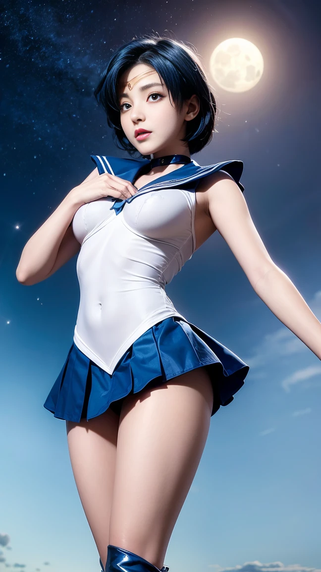 nude、naked、Breast milk、Short dyed blue hair!!!!!, Short blue hair. An anime character wearing a sailor suit, blue boots and a short blue skirt., High resolution!! Sailor Moon by the - moon - girl, Sailor Mercury. beautiful, Sailor Moon, Highly detailed art gems