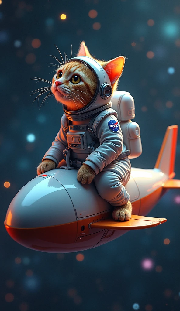 a highly detailed anthropomorphic cat astronaut (((riding on a sardine spaceship:1.5)) in deep space, There are many stars in space, The ship has two clearly visible eyes:1.2, the cat is wearing an astronaut helmet:1.3, the NASA logo is on the astronaut suitbeautiful detailed eyes, beautiful detailed lips, extremely detailed eyes and face, long eyelashes, intricate details, cinematic lighting, vibrant colors, dramatic atmosphere, epic sci-fi, photorealistic, 16k, best quality, masterpiece,
