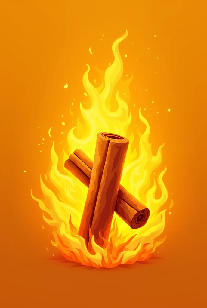 Make a written logo "cinnamon fire" with shades of yellow, A leg with fire, with yellow