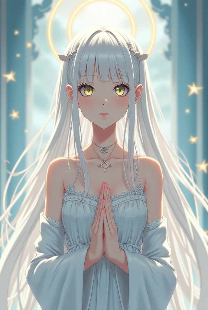 holy white haired anime girl in 90s anime art style

