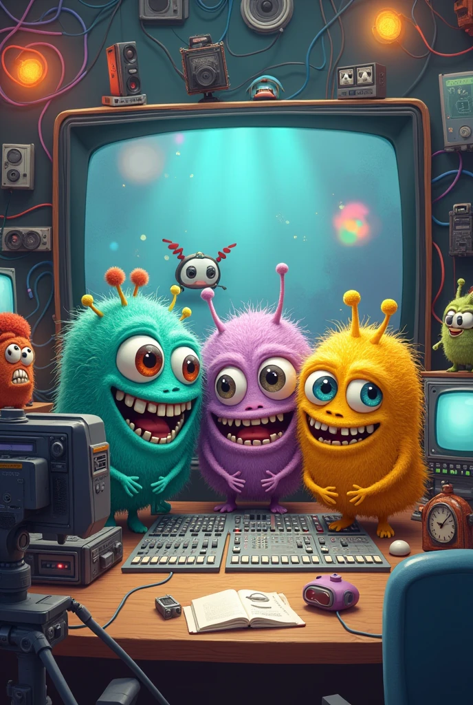 Cute little monsters work hard on TV