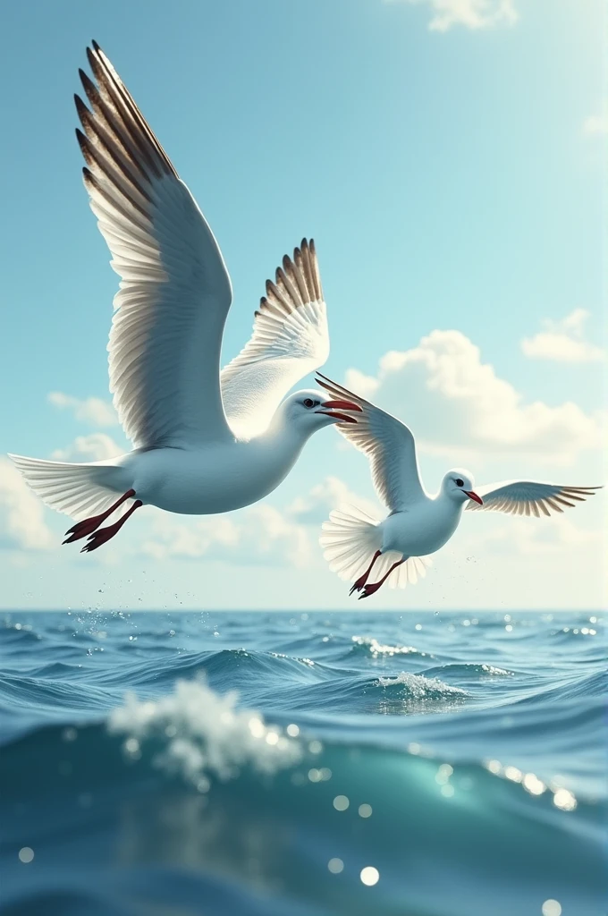 Seagull teaches another seagull to fly