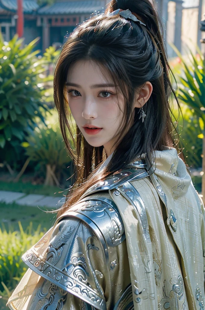 Game art，The best picture quality，Highest resolution，8k，(A bust photograph)，(Portrait from bust:1.5)，(Head close-up)，(Rule of thirds)，Unreal Engine 5 rendering works， (The Girl of the Future)，(Female Warrior)， 
20-year-old girl，(The warrior in ancient China)，An eye rich in detail，(Big breasts)，Elegant and noble，indifferent，(Brave)，
(The costume of Chinese swordsman elements，Costumes of ancient Chinese characters，A random pattern of clothing，Ribbon，Joint Armor，Rich dress details，)Chinese Characters，Fantasy style，
Photo poses，Field background，Movie lights，Ray tracing，Game CG，((3D Unreal Engine))，oc rendering reflection pattern