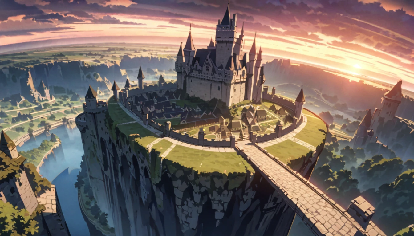 anime aestetics, anime scenery, digital painting, medieval castle standing on the top of the standing on the huge stone pillars island, a lot of little dragons flying around the castle, dark souls 2 aestetics, cloudy weather, sunset, calm atmosphere, beautiful architecture, wide shot, perspective, atmospheric perspective, vanishing point, 8k, highres, best quality, award winning, super detail, masterpiece, UHD