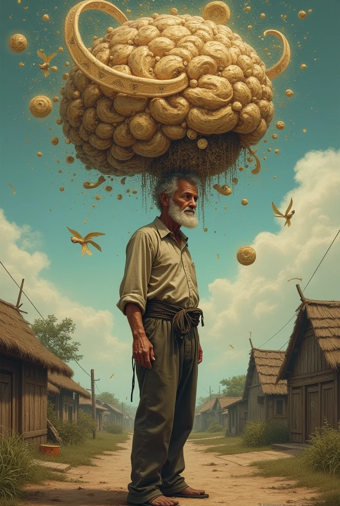 A village men deficting his brain instead of shit 