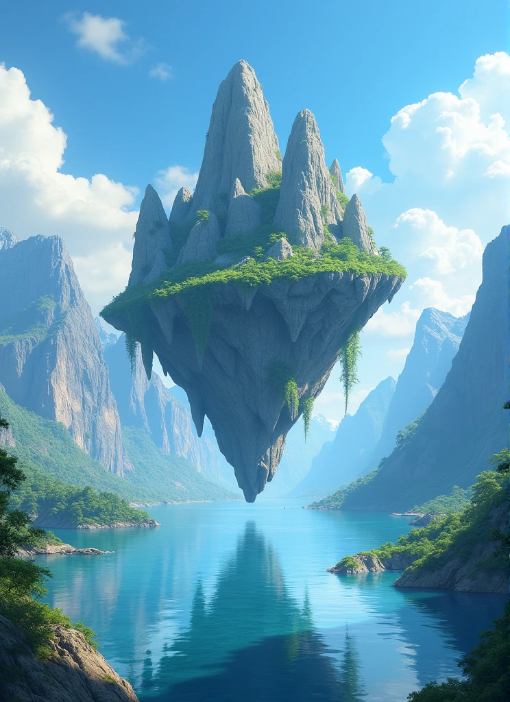 There is a picture of a lake on a mountain, 4k highly detailed digital art, Floating mountains, 4k detailed digital art, Detailed scenery —width 672, 4k hd wallpapers very detailed, Beautifully detailed pixel art, Detailed Dreams, Floating island, 8k high quality detailed art, Floating island in the air, Extremely high detail, Shinkai Makoto Cyril Rolando, Cyril Rolando and Goro Fujita, Amazing wallpapers, Floating island, Fantasy Landscape Art, Cyril Rolando (Cyril Rolando) of inspiration, Cyril Rolando 和 M.Vacaruta, Cyril Rolando 和 M. Vacaruta