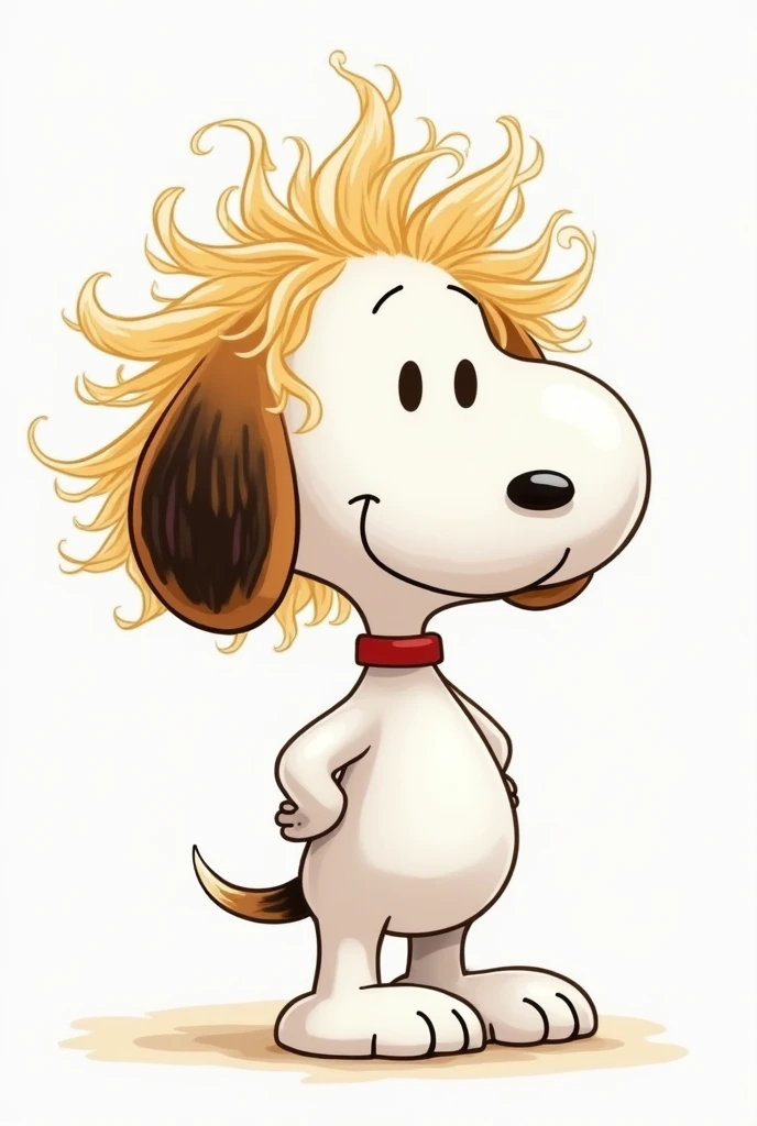 Generate an image of Snoopy with wavy hair