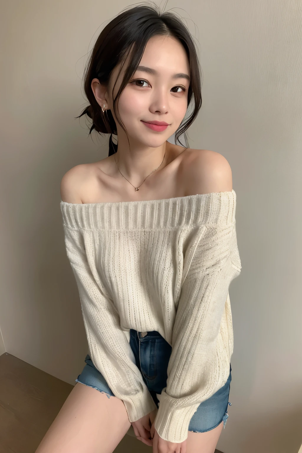 ((Highest quality)), ((masterpiece)), (detailed), One person, Off-the-shoulder sweater, 