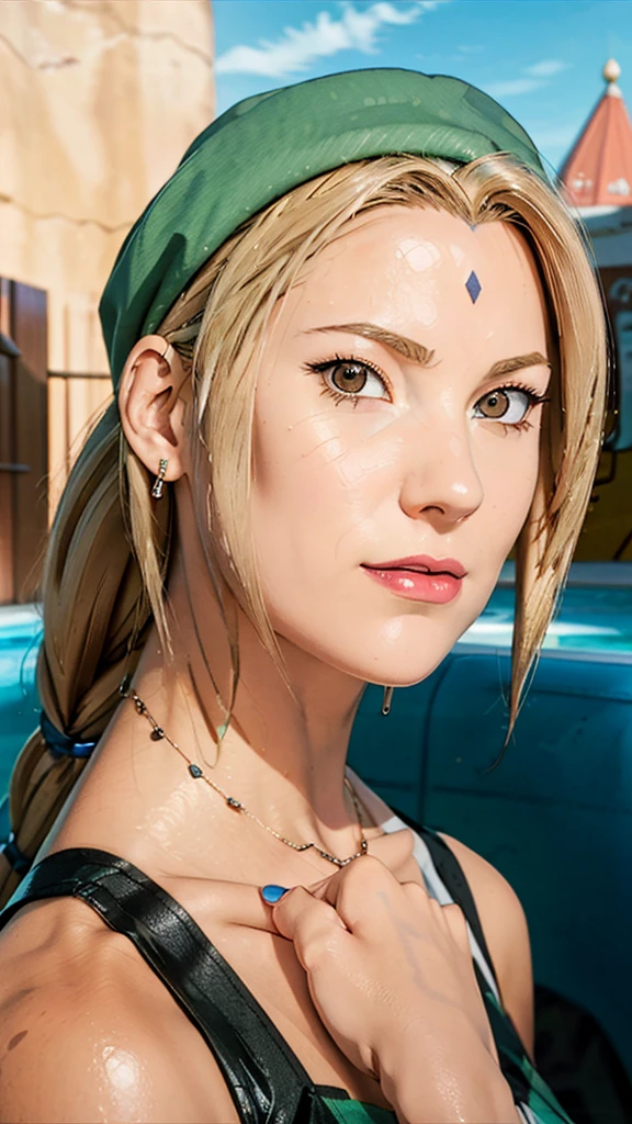 masterpiece, best quality, highres, 1girl, cammy white, twin braids, long hair, blonde hair, antenna hair, beret, (red headwear:1.3), Blue eyes, scar on cheek, green leotard, large boob 36 DD, sleeveless, red gloves, fingerless gloves, Camouflage, cowboy shot, standing, outdoors, arms at sides, straight-on,Standing on standing seen from the fronttransparent swimsuit transparent. bright light crystals diamonds necklace earrings diamond tattoos hawaiian scale tattoos latex high heels transparent see through sexy light well lit shiny realistic large bust curvy poolside shiny wet shiny detailed realistic transparent see-through photorealistic. Realistic V3 tanned skin tan lines masterpiece highest quality realistic face highest extreme realistic hyperrealistic bright light swimsuit transparent see through sexy well lit shiny realistic XXL big tall curvy naked by the pool naked shiny wet shiny detailed realistic pussy big pussy big vagina big labia vagina detailed big hugo nipples super shiny transparent see through photorealistic.