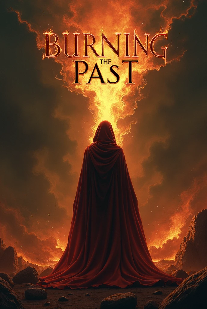 make a cover for a story in which a person who is currently Catholic falls, His dark past invades him, in the image that appears the title that says, burning the past in a nice font of your choice