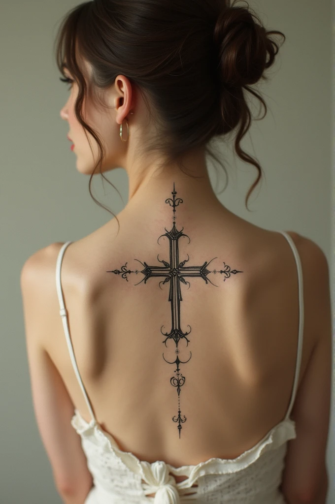 Dainty feminine cross tattoo with the lyrics “I do not exist to die”