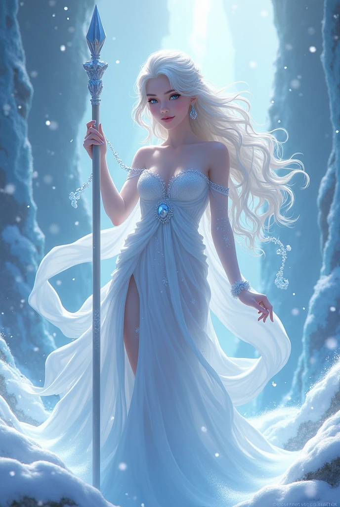 Goddess Khione Holding a spear facing the left side animated