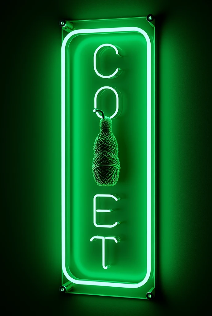 Green neon sign, with a crochet hook