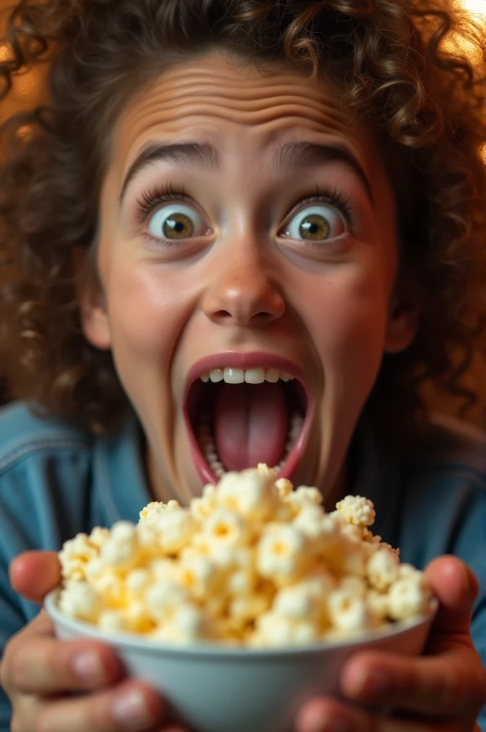 Image: Excited face, ready with popcorn in hand. 4x4 image size