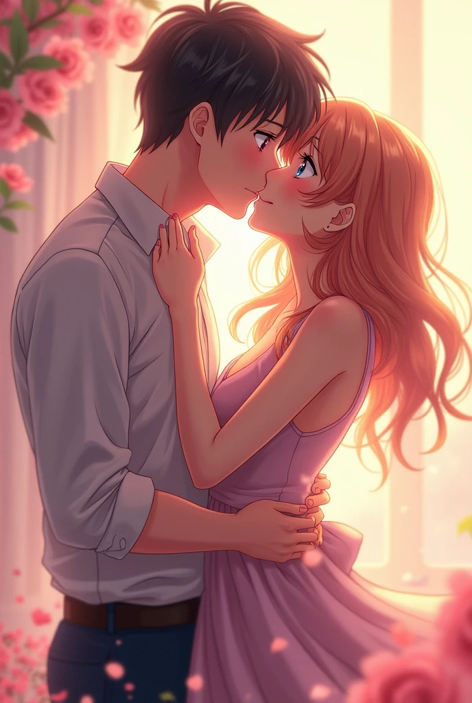 Anime woman and man french kiss