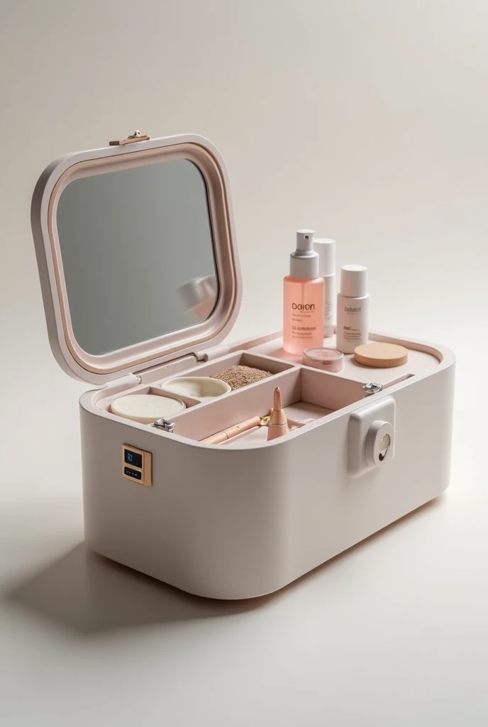 a self-cleaning cosmetic case, describe all its parts and functions.