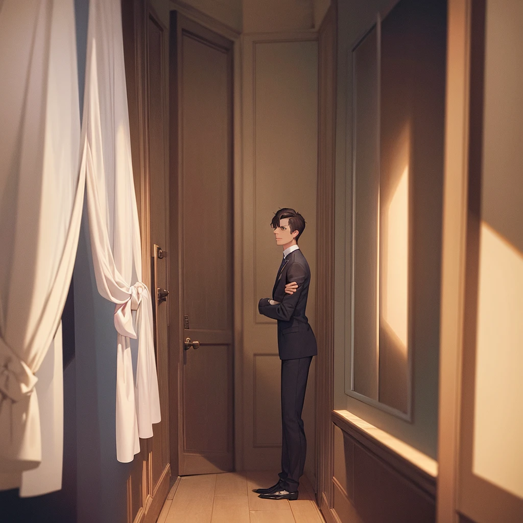 Two handsome men are in a room together.