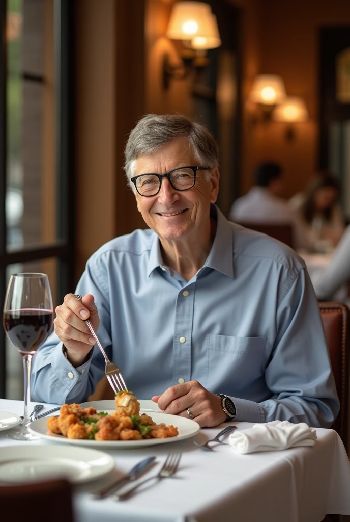 Bill Gates was eating in a restaurant