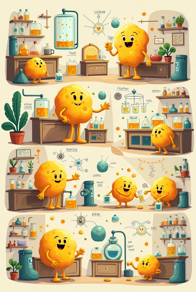 Create several images in sequence of how alcoholic fermentation occurs to explain to children as a story 