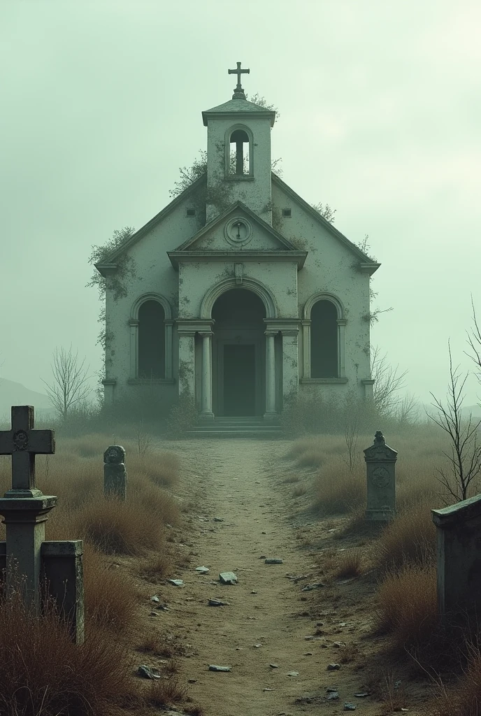 Abandoned church in empty place