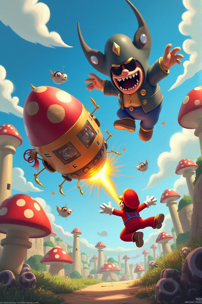 Gyro Zeppelin losing to Super Mario in a fight