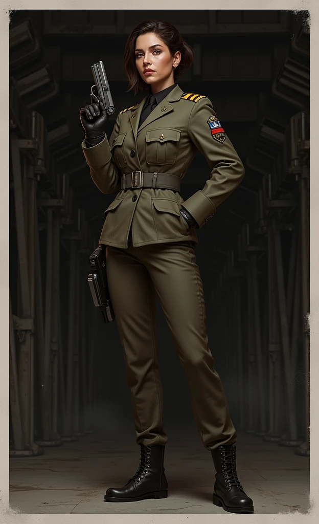Woman in air force uniform and a beretta