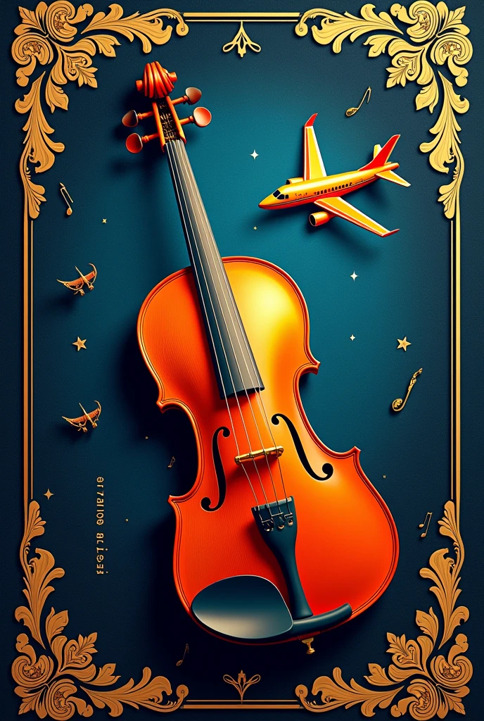 Crie um convite de aniversário de 50 anos com a date de 08 de setembro 2024 com o nome do aniversariante JOSENEI ALVES PROENCA... at the address Rua Maria Dolores da Motta, 454 with message from violinist and aviator in CCB style WITH PHOTO OF VIOLIN AND AN AIRPLANE With text from the location, date, and name, into the image