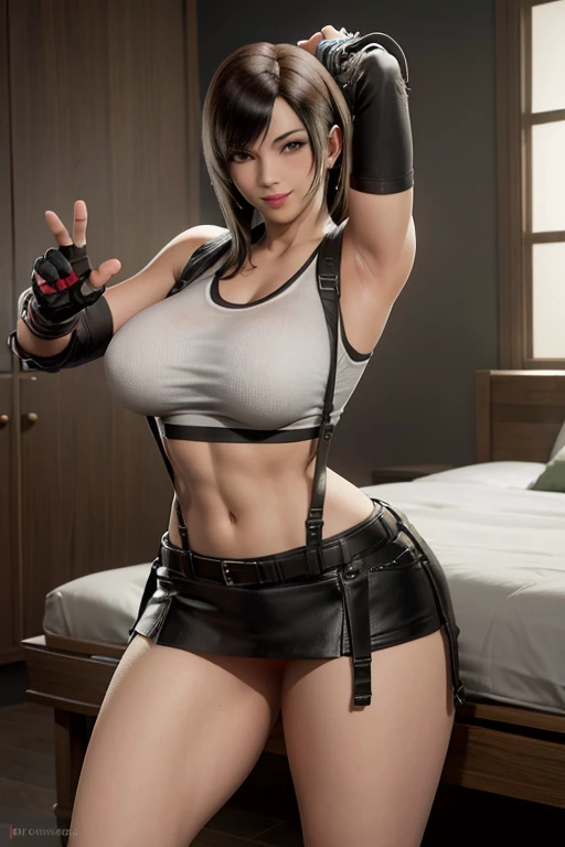 Tifa, sexy pose, big breasts, curvy, smile, bob haircut
